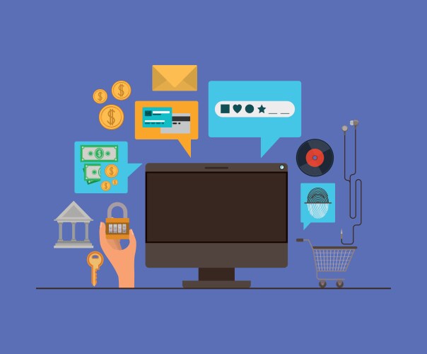 Mobile security with desktop computer and secure vector image