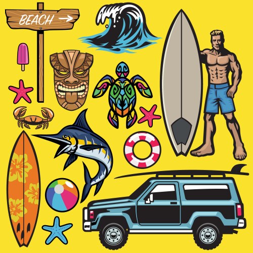 Summer beach elements set Royalty Free Vector Image
