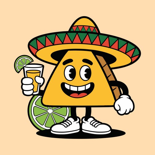 Cute nacho with sombrero and tequila drink Vector Image