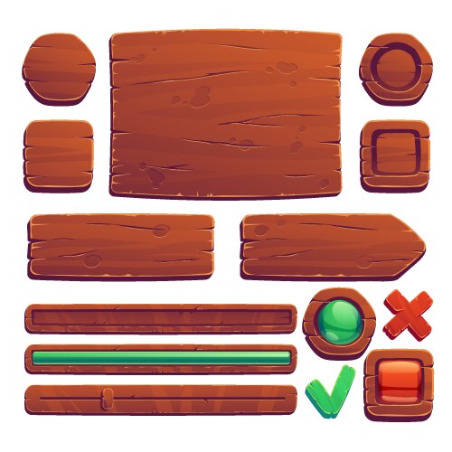 Wooden Game Buttons - UI Elements vector image
