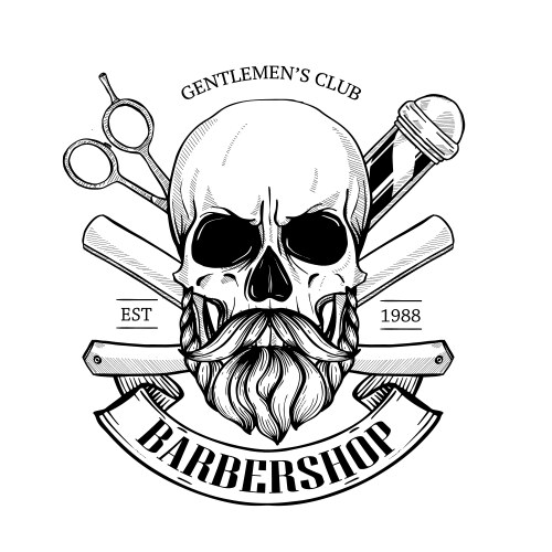 Aggressive Barber Shop Skull Sticker Vector Image