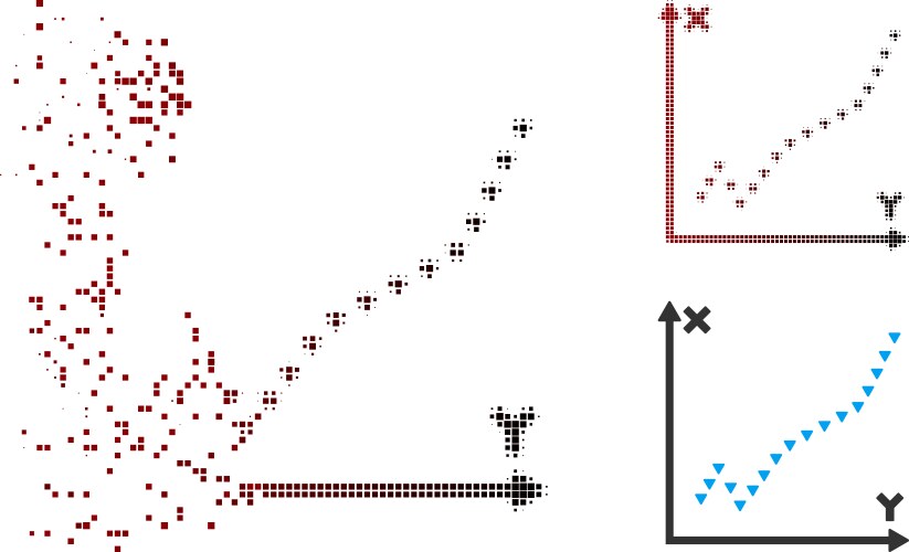Dissolving pixel halftone dotted function plot vector image