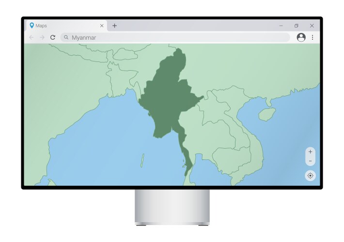 Computer monitor with map of myanmar in browser vektorbild