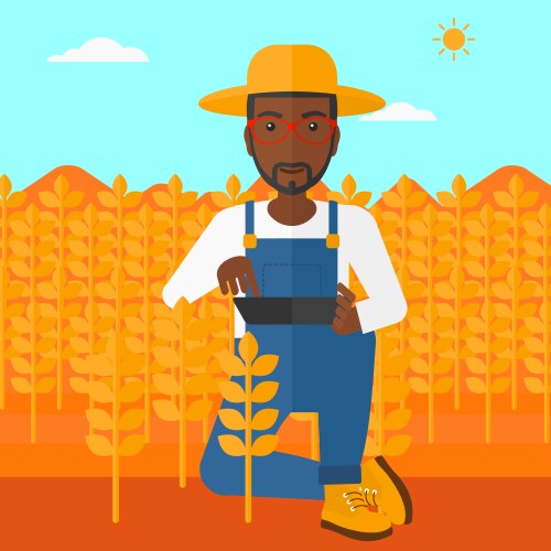 Man with tablet computer on field vector image