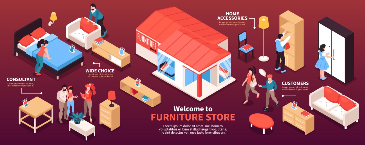 Furniture store isometric infographics scheme Vector Image