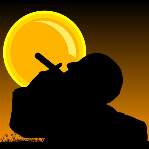 Man smoking cigarette and sun Vector Image
