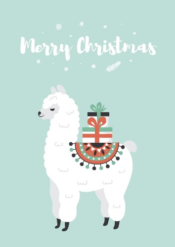 Cute Christmas Lama with Gift Box Vector Image