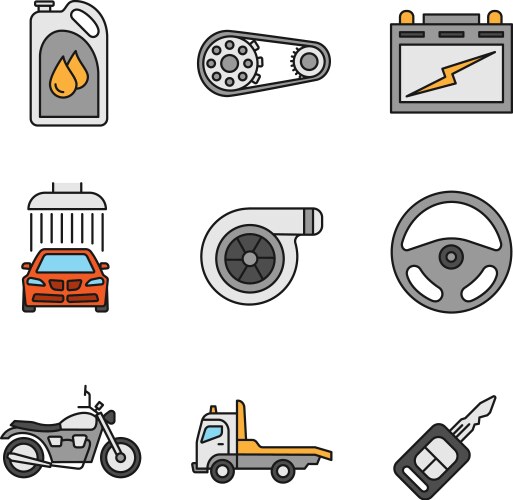 Auto workshop color icons set vector image