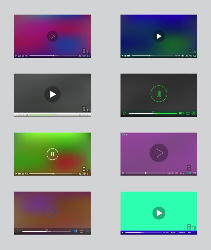 Big set video player window with menu and buttons vector image