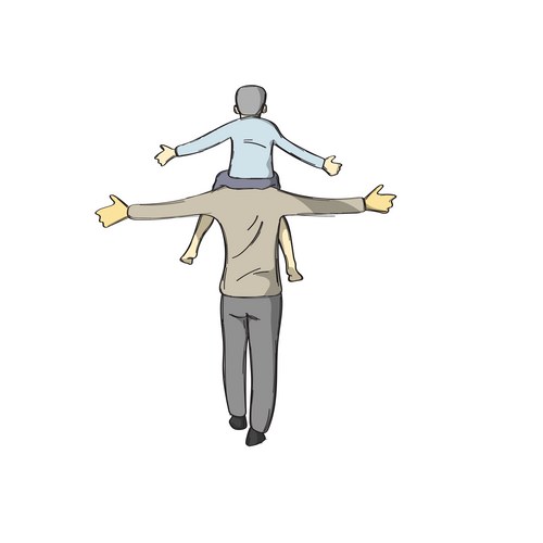 Son riding on father neck and spread their arms Vector Image