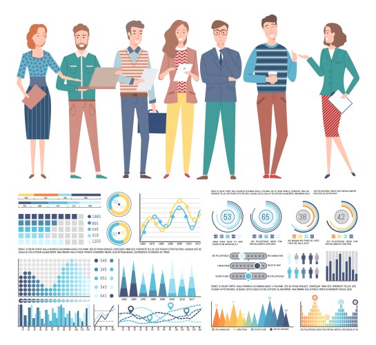 Workers and chart with graph statistic vector image