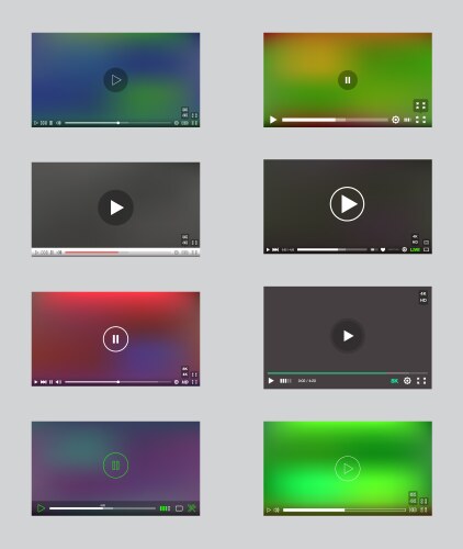 Big set video player window with menu and buttons vector image