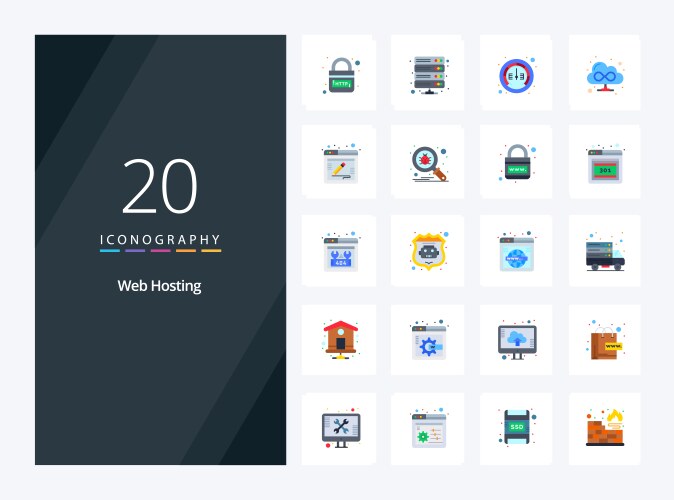 20 web hosting flat color icon for presentation vector image
