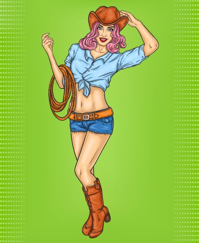 Pop art pin up of a rodeo girl vector image