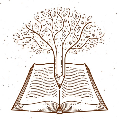 Tree combined with pencil over open vintage book Vector Image