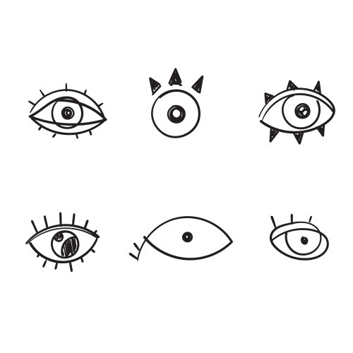 Doodle evil eyes set hand drawn various Vector Image