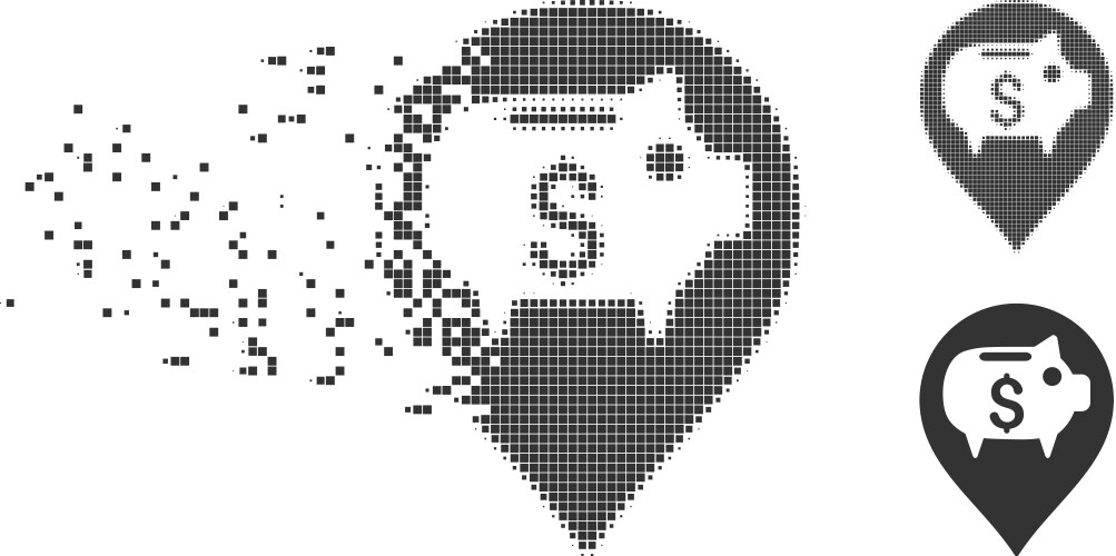 Piggy bank pointer disintegrating pixel icon vector image