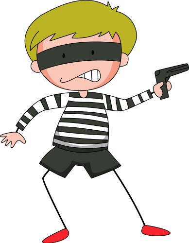 Robber with mask firing gun Vector Image