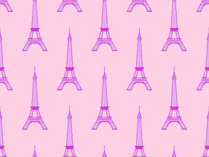 Seamless pattern with eiffel tower in pixel art vector image