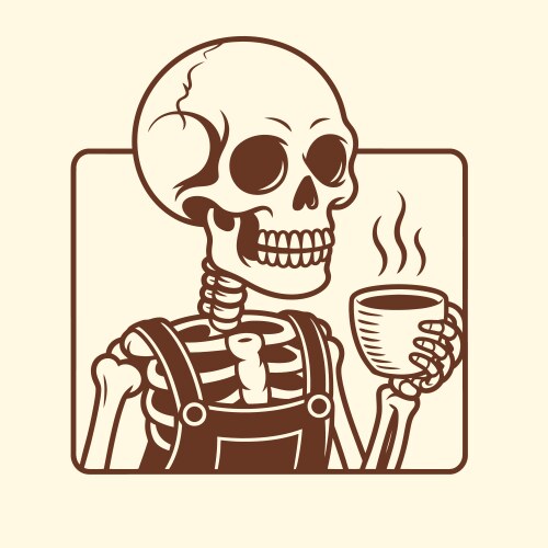 Cute Skeleton Drinking Coffee Vector Image