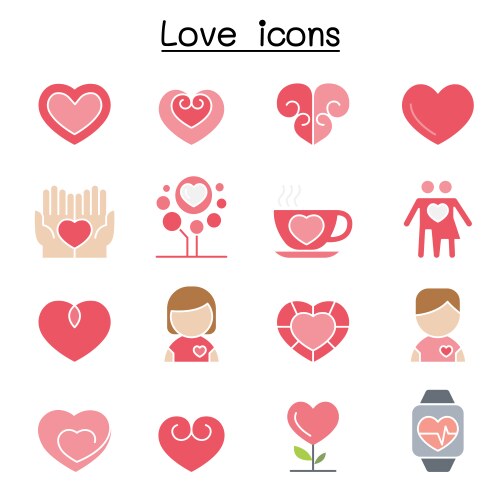 Heart and love icon set in flat color style Vector Image