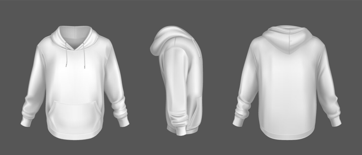 hoody white sweatshirt mock up front side back set vector image