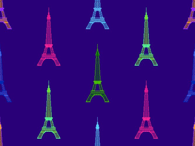 Seamless pattern with eiffel tower in pixel art vector image