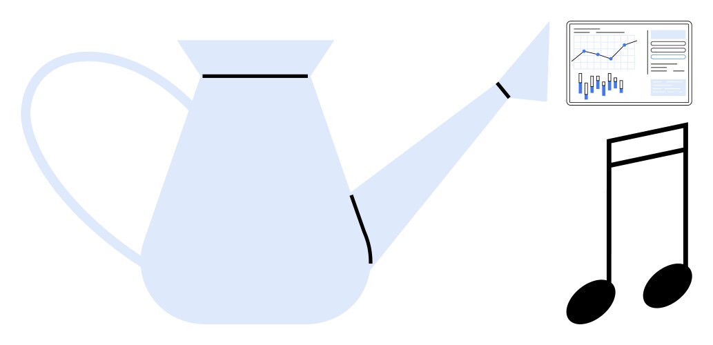 Watering can with data analytics and music note vector image