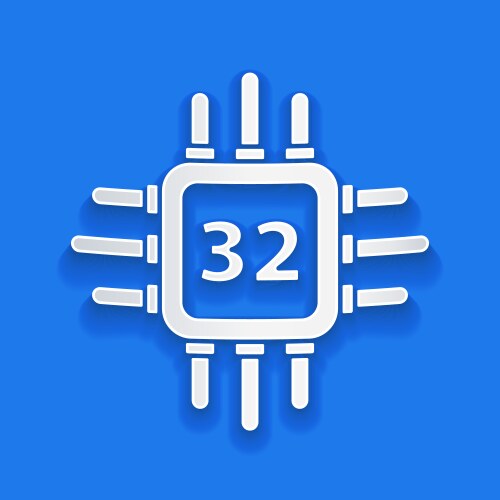 Paper cut computer processor with microcircuits vector image