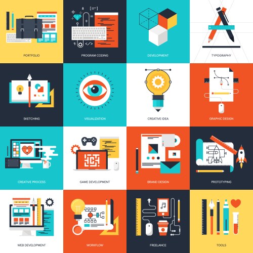 Science and technology flat icons Royalty Free Vector Image