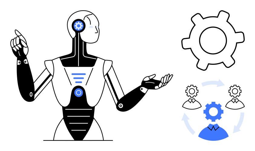 Humanoid robot explaining workflow automation vector image