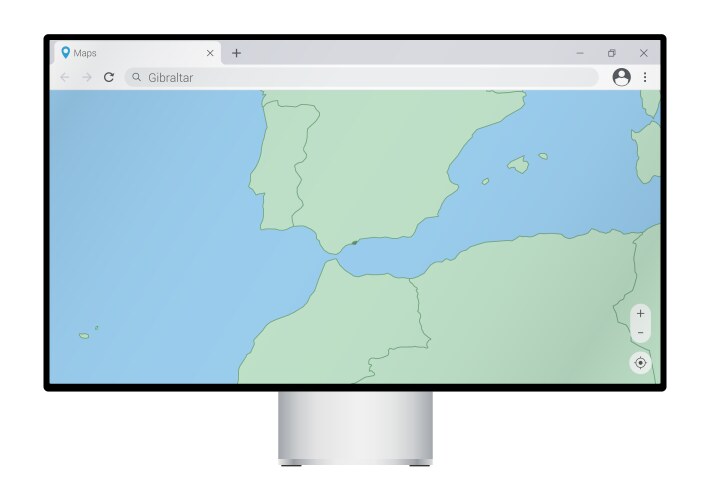 Computer monitor with map of gibraltar in browser vector image
