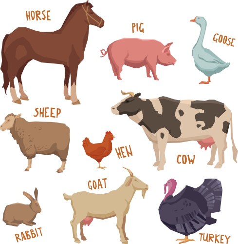 Farm animals cow pig and chicken Royalty Free Vector Image