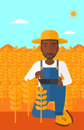 Man with tablet computer on field vector image
