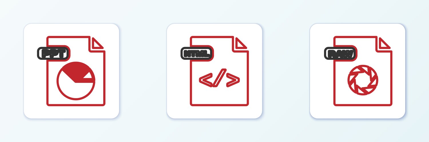 Set line raw file document ppt and html icon vector image