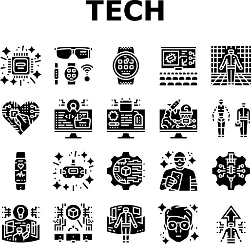 Tech enthusiast geek nerd man icons set vector image