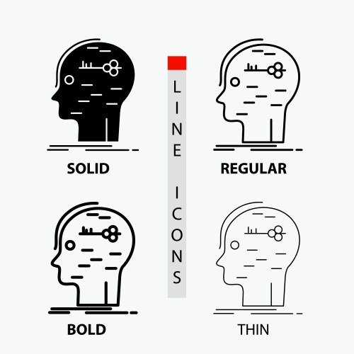 Brain hack hacking key mind icon in thin regular vector image