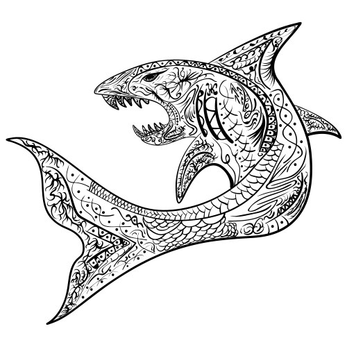 Hand-drawn shark with ethnic doodle pattern Vector Image