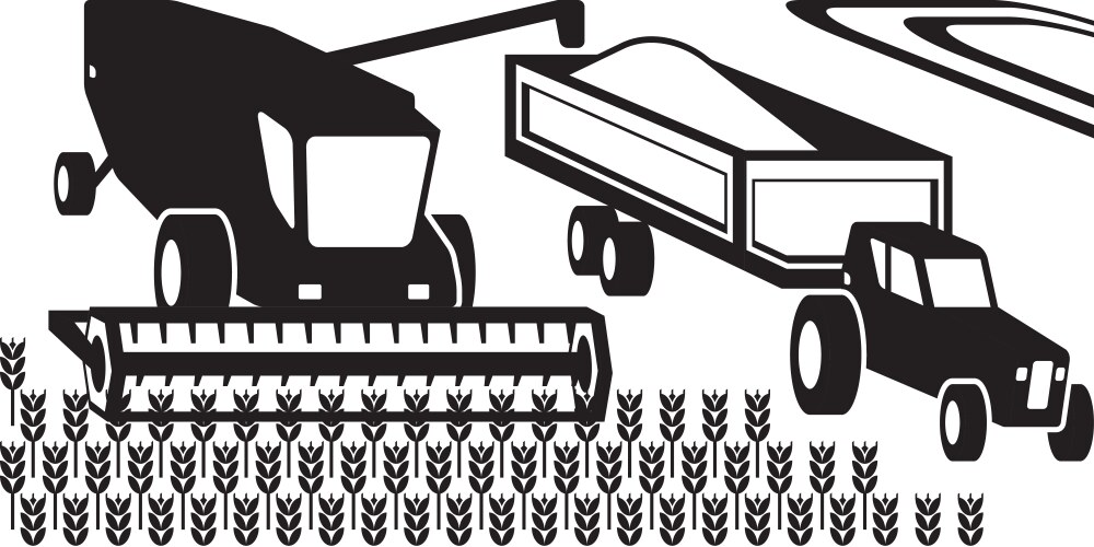 combine harvester and tractor in the field vector image