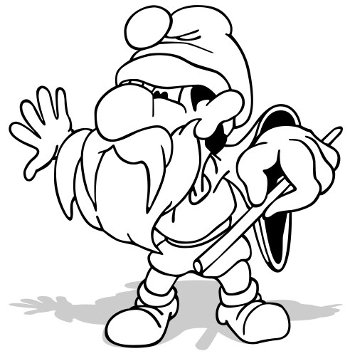 Drawing of bearded dwarf holding magic wand Vector Image
