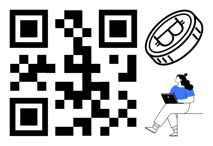 Qr code with bitcoin symbol and person using vector image