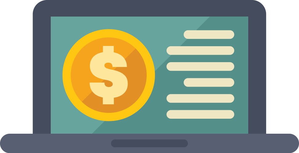 Laptop showing financial data with dollar coin vector image