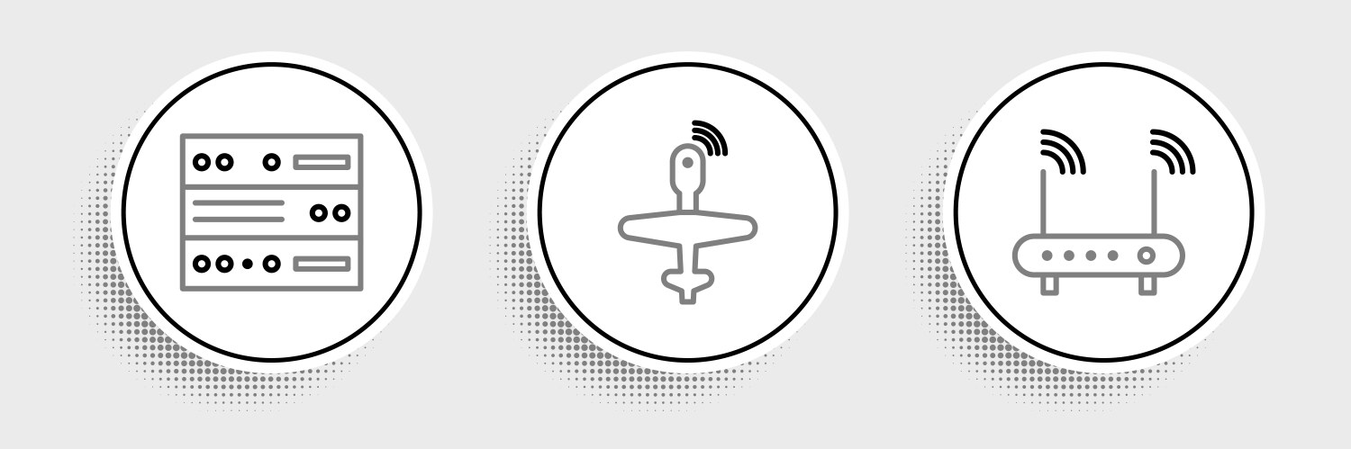 Set line router and wi-fi signal server data web vector image
