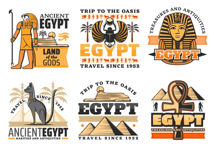 Egyptian Gods & Travel Icons Vector Image