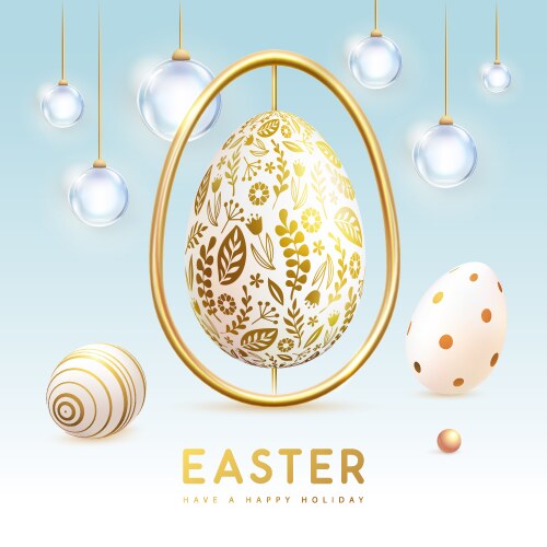 easter typography background with golden egg vector image