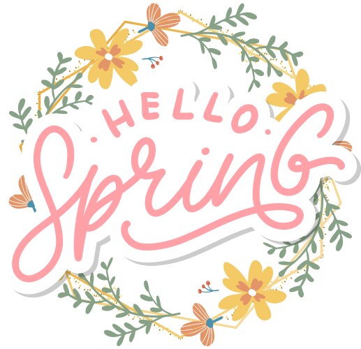 hello spring flowers text background frame vector image