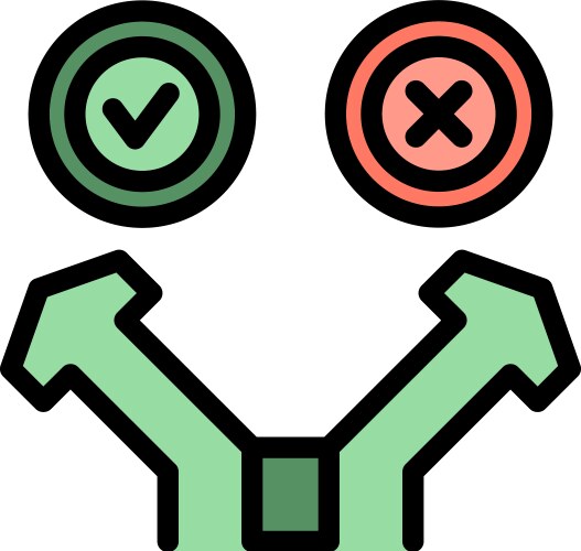 Algorithm choosing path with right and wrong vector image
