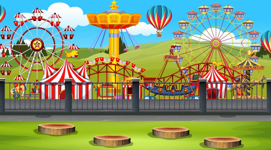 Scene background design with many rides Royalty Free Vector