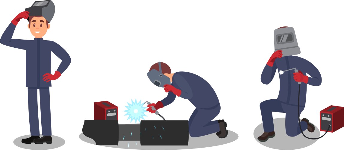 Man welder in welding helmet and protective Vector Image