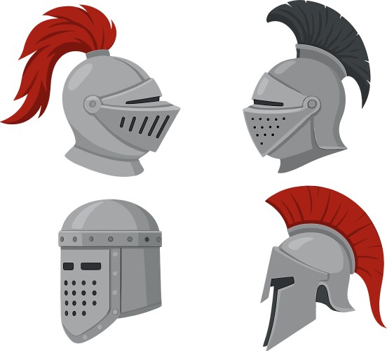 Four different medieval helmets cartoon Vector Image